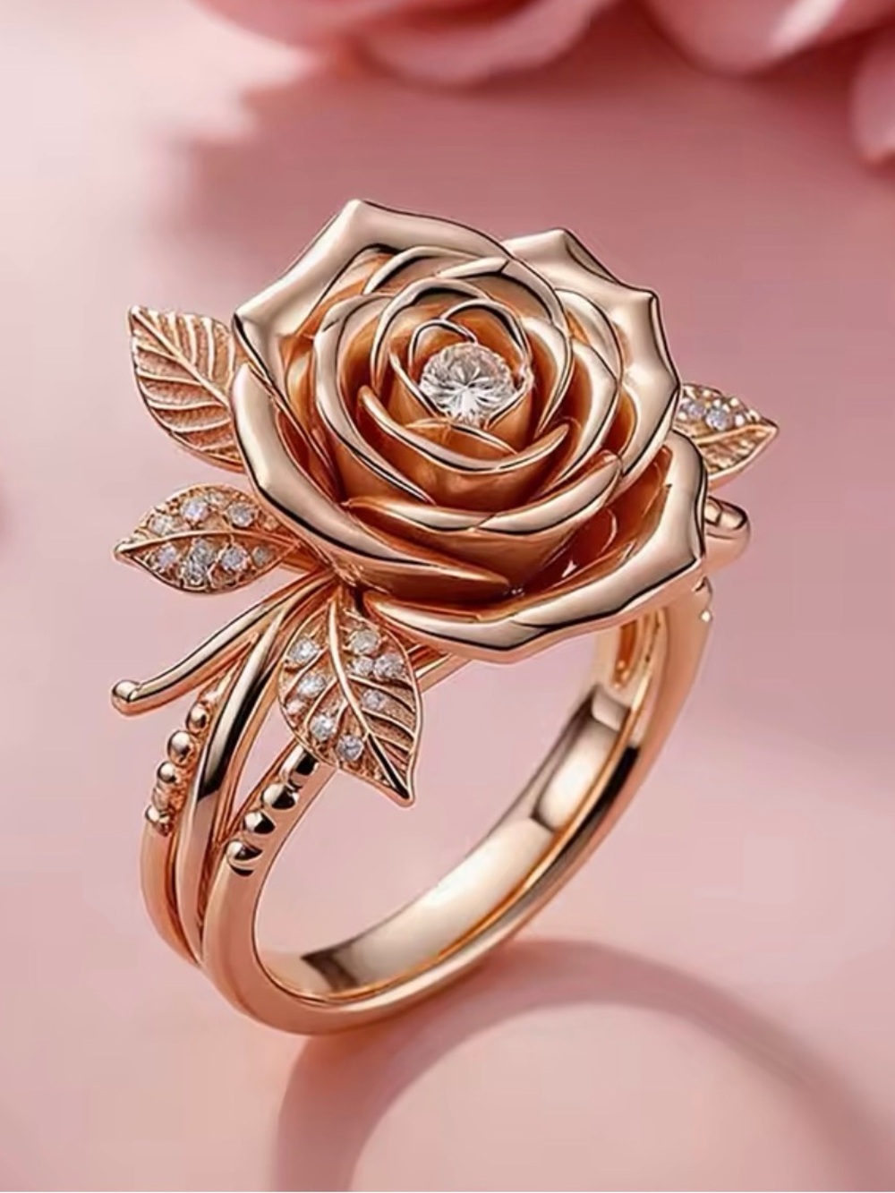 Rose Gold Bloom Ring with Clear Crystal